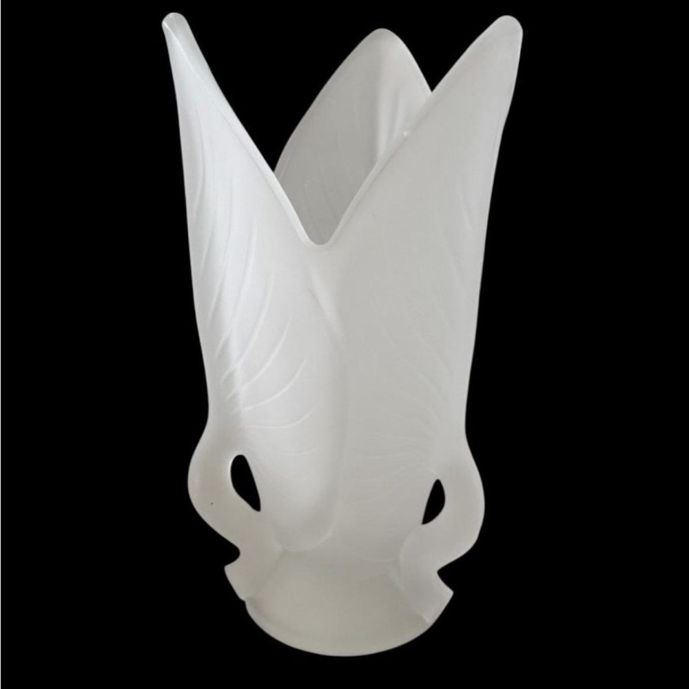 CZECH BOHEMIA ART DECO FROSTED ART GLASS LILY / TULIP DUAL HANDLE 10" VASE